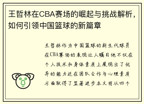 王哲林在CBA赛场的崛起与挑战解析，如何引领中国篮球的新篇章